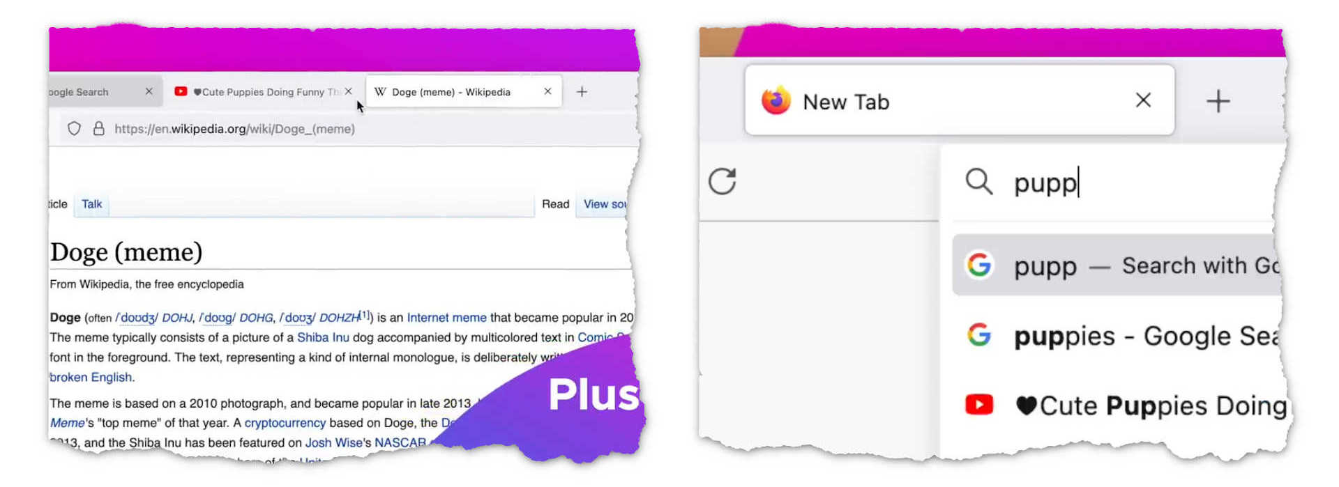 Multiple tabs in the left image, and a single tab in the right image